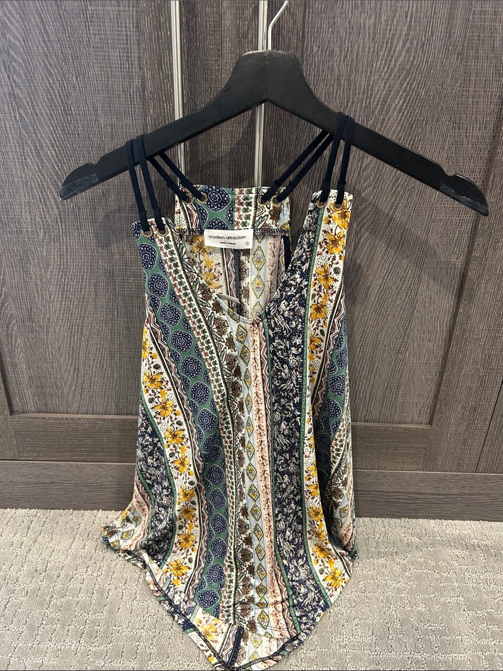 Modern Attraction Floral Stripe Spaghetti-Strap Top - Yellow & Green